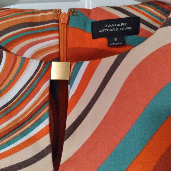 Tahari Arthur S. Lavine Orange Swirl Pattern Sleeveless Tank Dress Size 6 - Picture 2 of 4